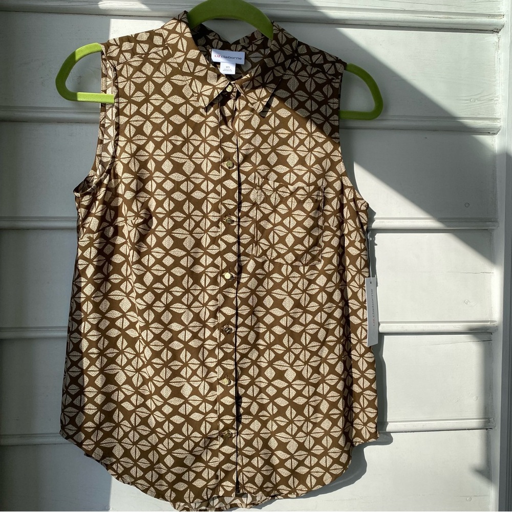 NWT Liz Claiborne Geometric Pattern Sleeveless Top - Brown - XS